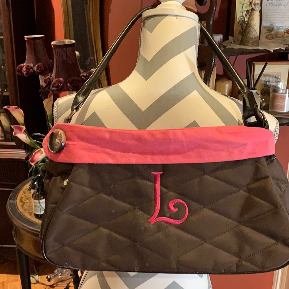 Quilted monogram “L” handbag brown and pink